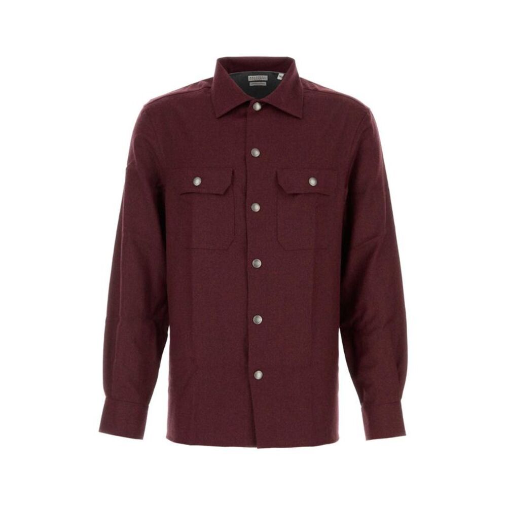 Brunello Cucinelli Men Burgundy Flannel Shirt